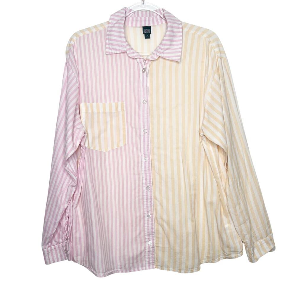 WILD FABLE Colorblock Striped Long Sleeve Button Up Shirt Yellow Pink Womens L - Picture 3 of 9
